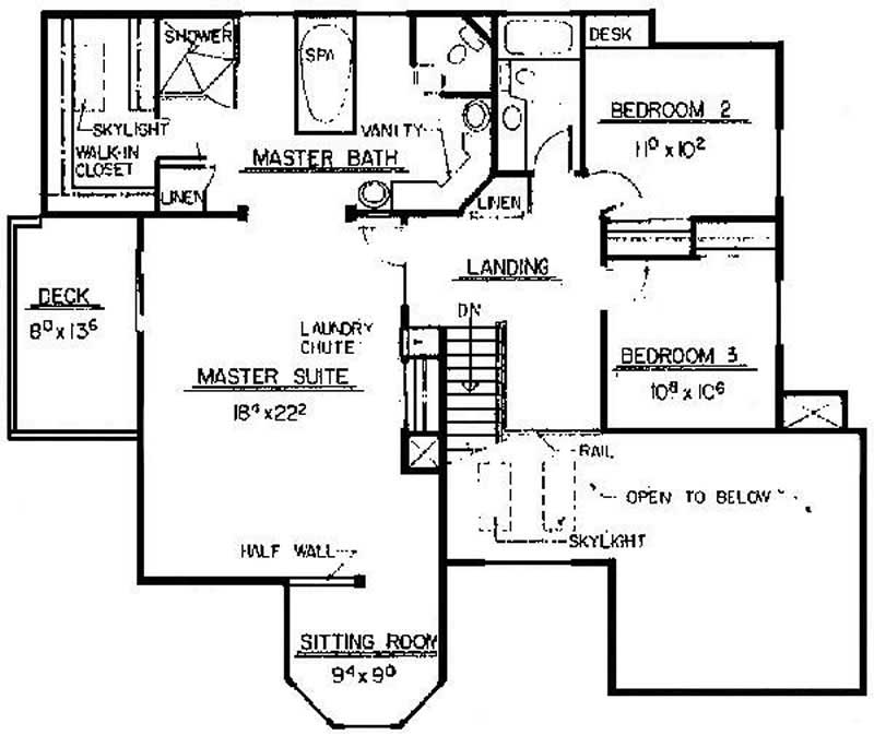Floor Plan Second Story of Contemporary Plan #145-1874