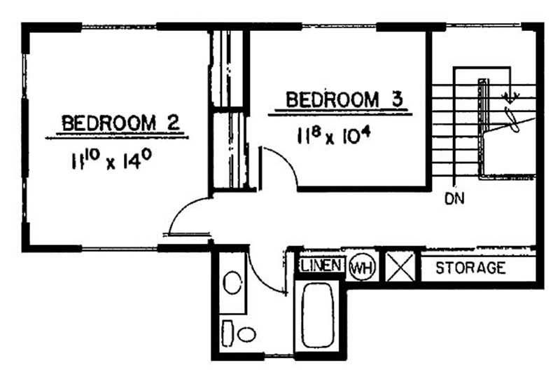 Floor Plan Second Story of Contemporary Plan #145-1885