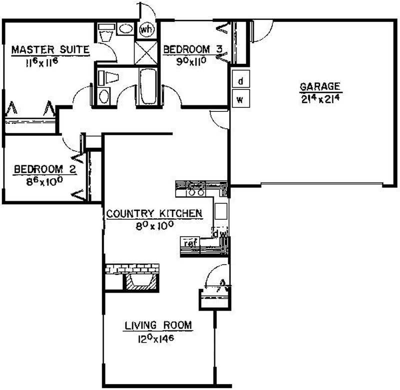 Floor Plan First Story of Small House Plans #145-1894