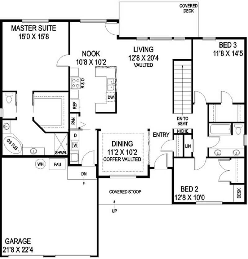 Floor Plan First Story of Contemporary Plan #145-1897