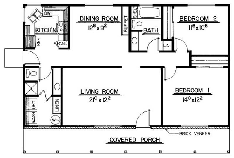 Floor Plan First Story of Log Cabin Plan #145-1898