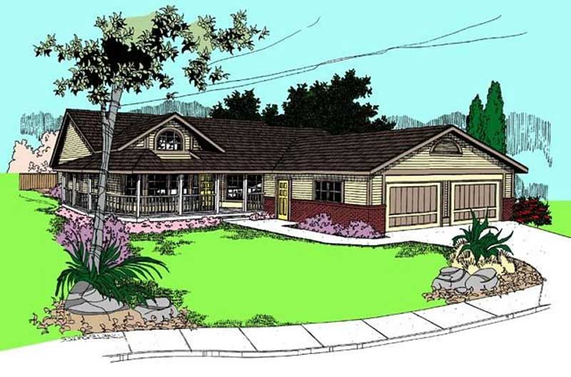 Front view of Country home (ThePlanCollection: House Plan #145-1908)
