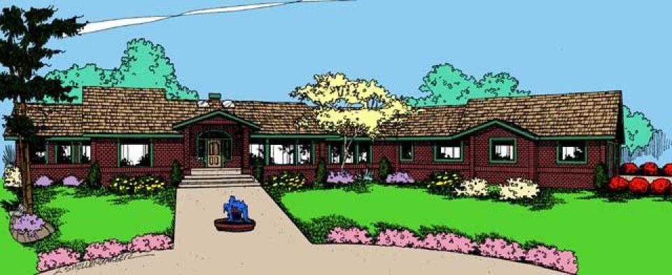 Home Plan Front Elevation of this 4-Bedroom,3221 Sq Ft Plan -145-1909