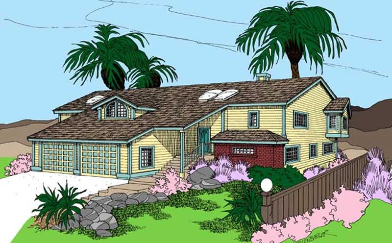 Front view of Contemporary home (ThePlanCollection: House Plan #145-1919)