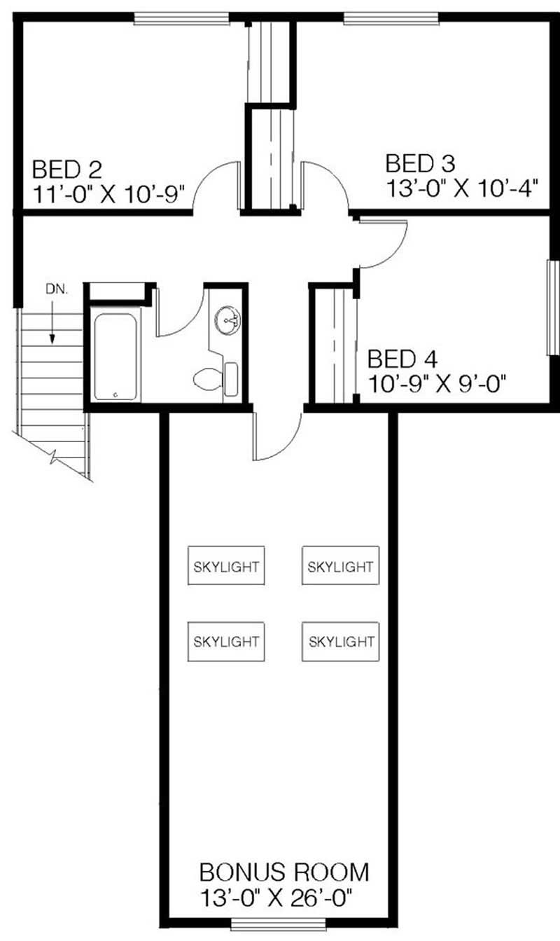 Floor Plan Second Story of Traditional Plan #145-1930