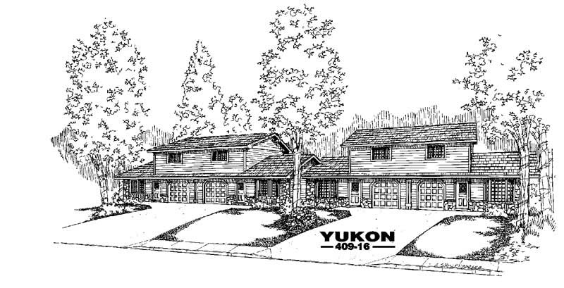 Front view of Triplex/Multi-Unit home (ThePlanCollection: House Plan #145-1936)