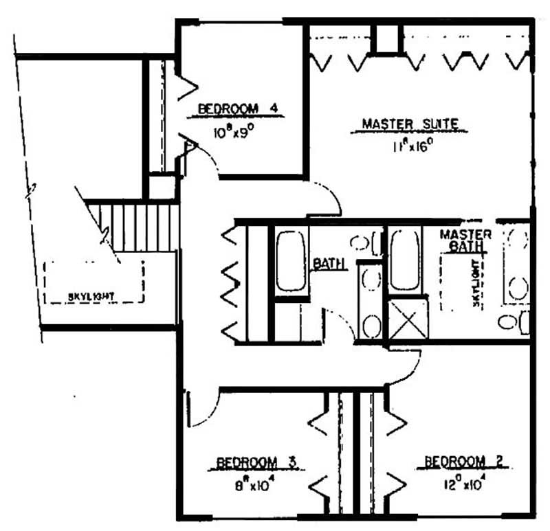 Floor Plan Second Story of Contemporary Plan #145-1942