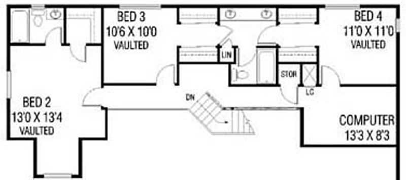 Floor Plan Second Story of Country Plan #145-1944