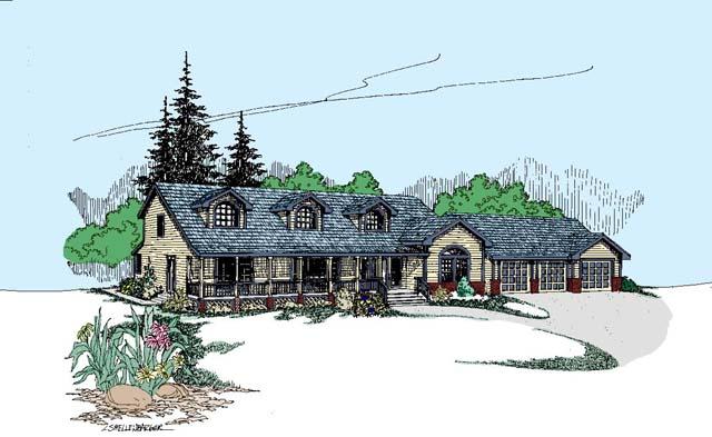 Front view of Country home (ThePlanCollection: House Plan #145-1944)