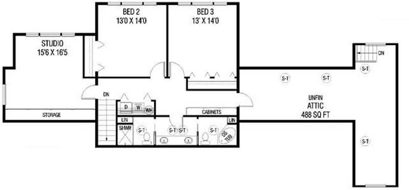 Floor Plan Second Story of Country Plan #145-1946