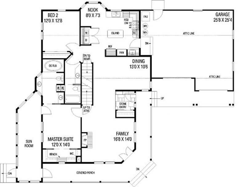 Floor Plan First Story of Contemporary Plan #145-1948