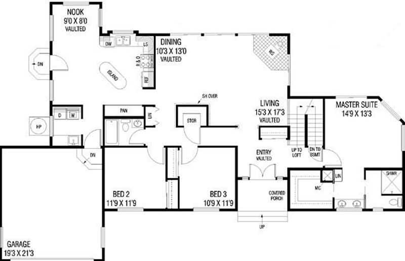 Floor Plan First Story of Contemporary Plan #145-1949