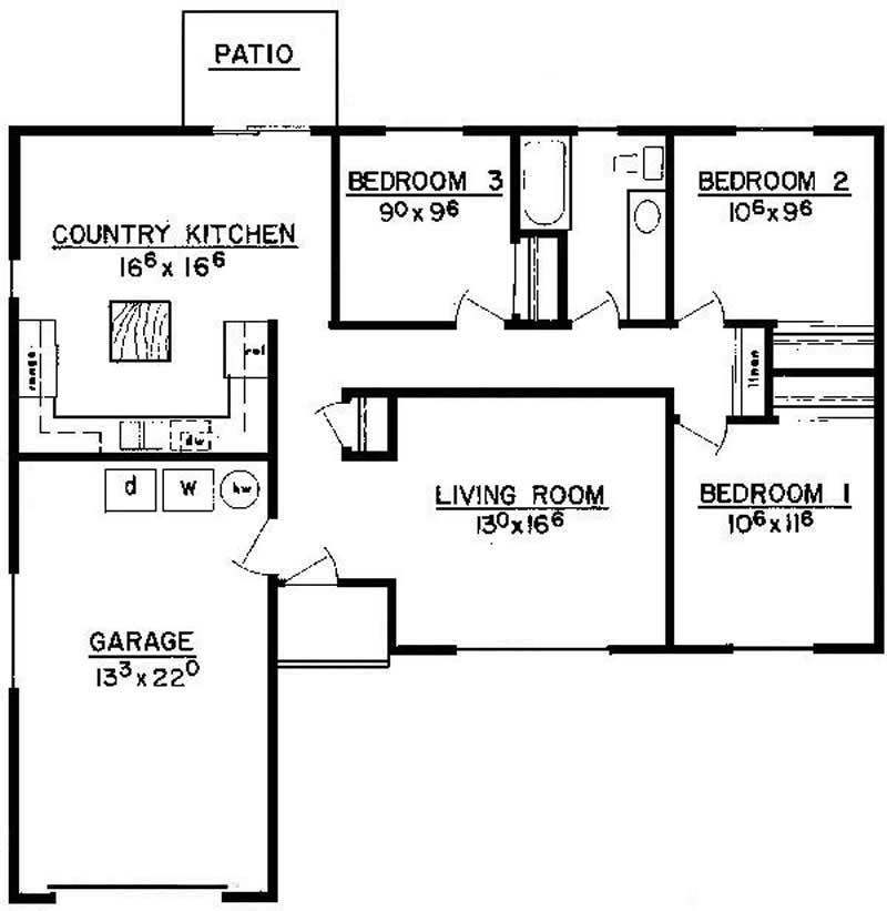 Floor Plan First Story of Small House Plans #145-1966