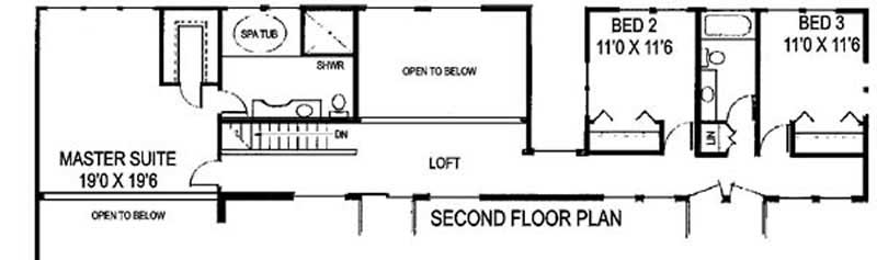 Floor Plan Second Story of Mediterranean Plan #145-1983