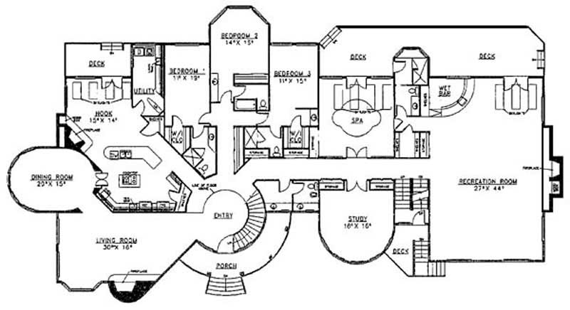 Floor Plan First Story of Contemporary Plan #145-1987