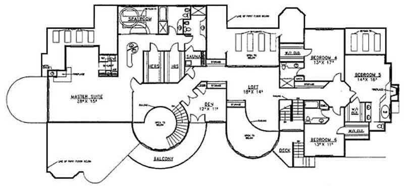 Floor Plan Second Story of Contemporary Plan #145-1987
