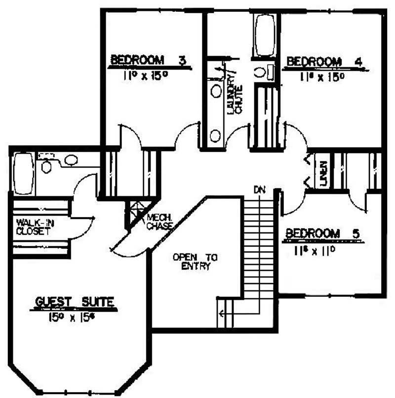 Floor Plan Second Story of Contemporary Plan #145-1990