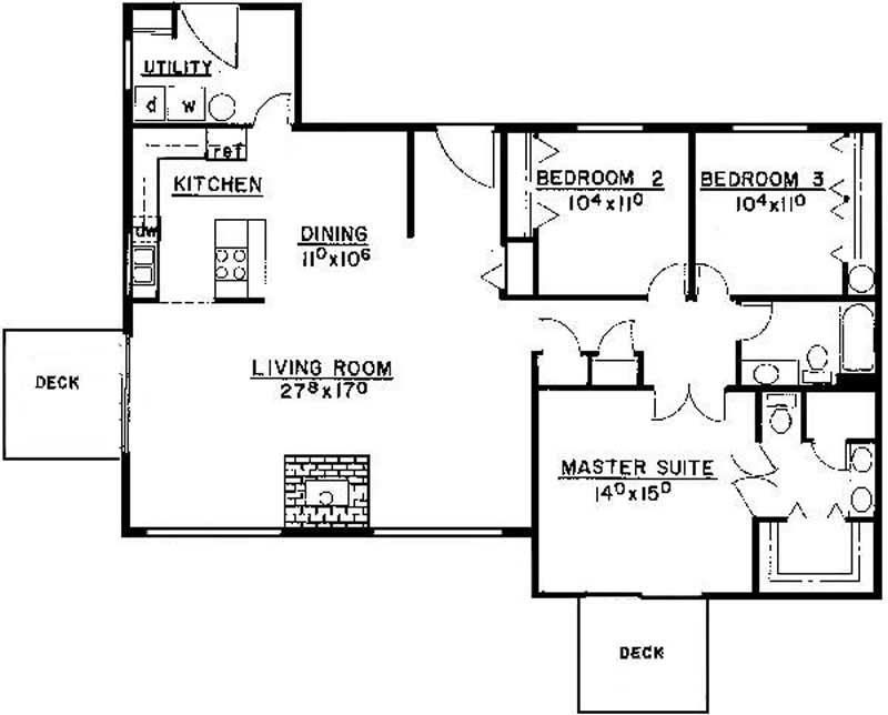 Floor Plan First Story of Small House Plans #145-1993