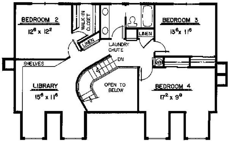 Floor Plan Second Story of Contemporary Plan #145-1996