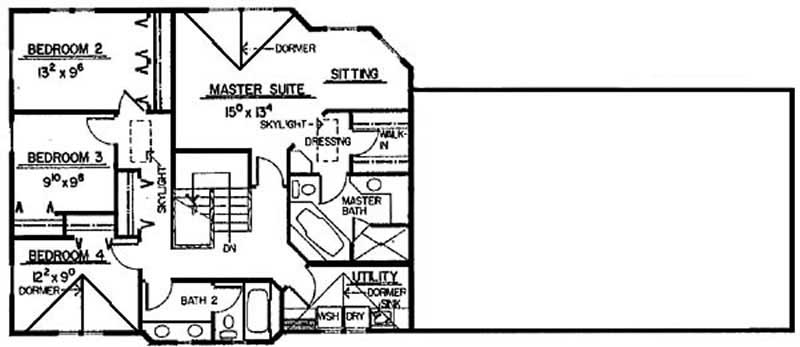 Floor Plan Second Story of Tudor Plan #145-2005