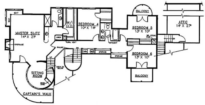 Floor Plan Second Story of Luxury Plan #145-2007
