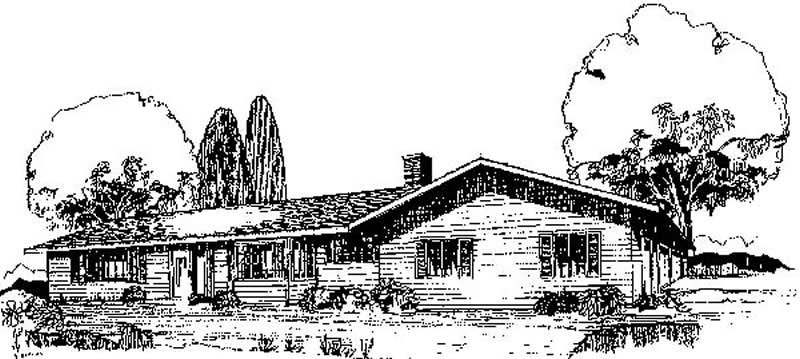 Front view of Ranch home (ThePlanCollection: House Plan #145-2010)