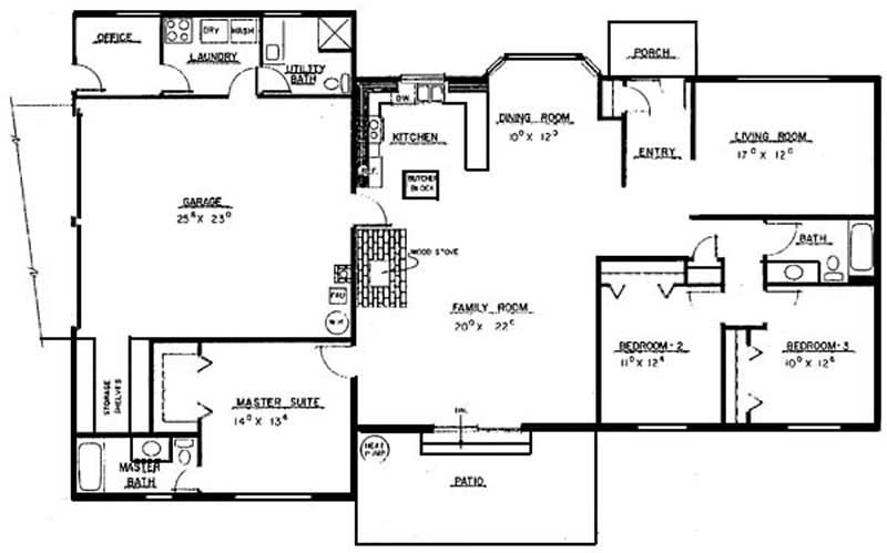 Floor Plan First Story of Ranch Plan #145-2010