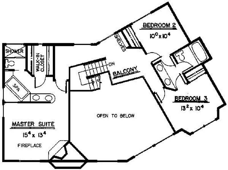 Floor Plan Second Story of Mediterranean Plan #145-2013