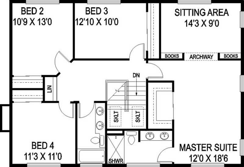 Floor Plan Second Story of Ranch Plan #145-2026