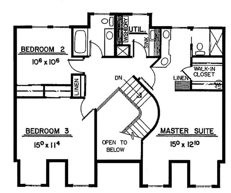 Floor Plan Second Story of Farmhouse Plan #145-2032
