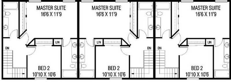 Floor Plan Second Story of Multi-Unit Plan #145-2034
