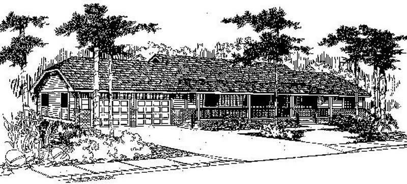 Front view of Ranch home (ThePlanCollection: House Plan #145-2038)