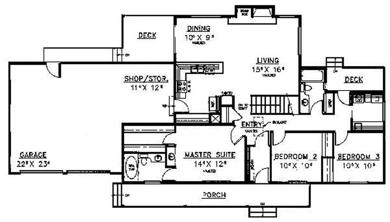 Floor Plan First Story of Ranch Plan #145-2038