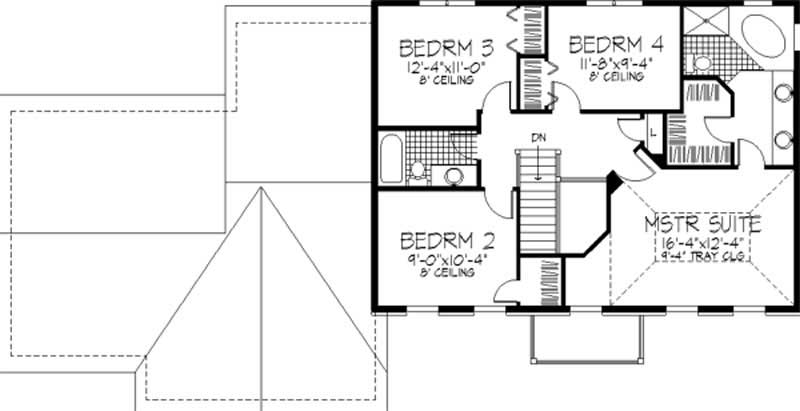Floor Plan Second Story of Colonial Plan #146-1020
