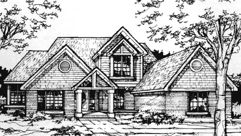 Front view of Arts & Crafts home (ThePlanCollection: House Plan #146-1037)
