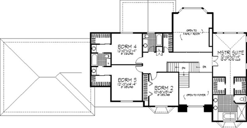 Floor Plan Second Story of European Plan #146-1038