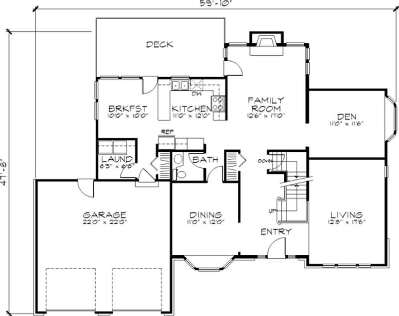 Floor Plan First Story of Colonial Plan #146-1054