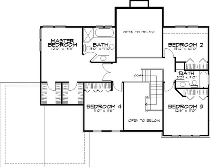 Floor Plan Second Story of Colonial Plan #146-1054