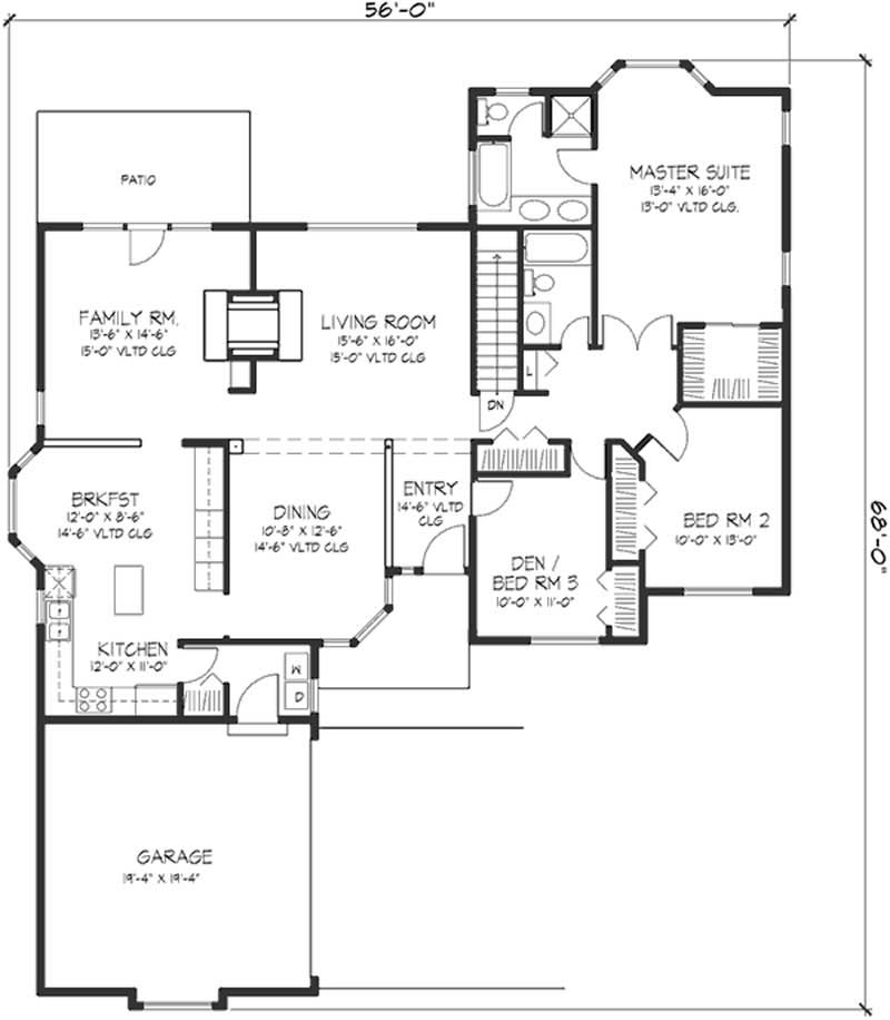 Floor Plan First Story of Country Plan #146-1064
