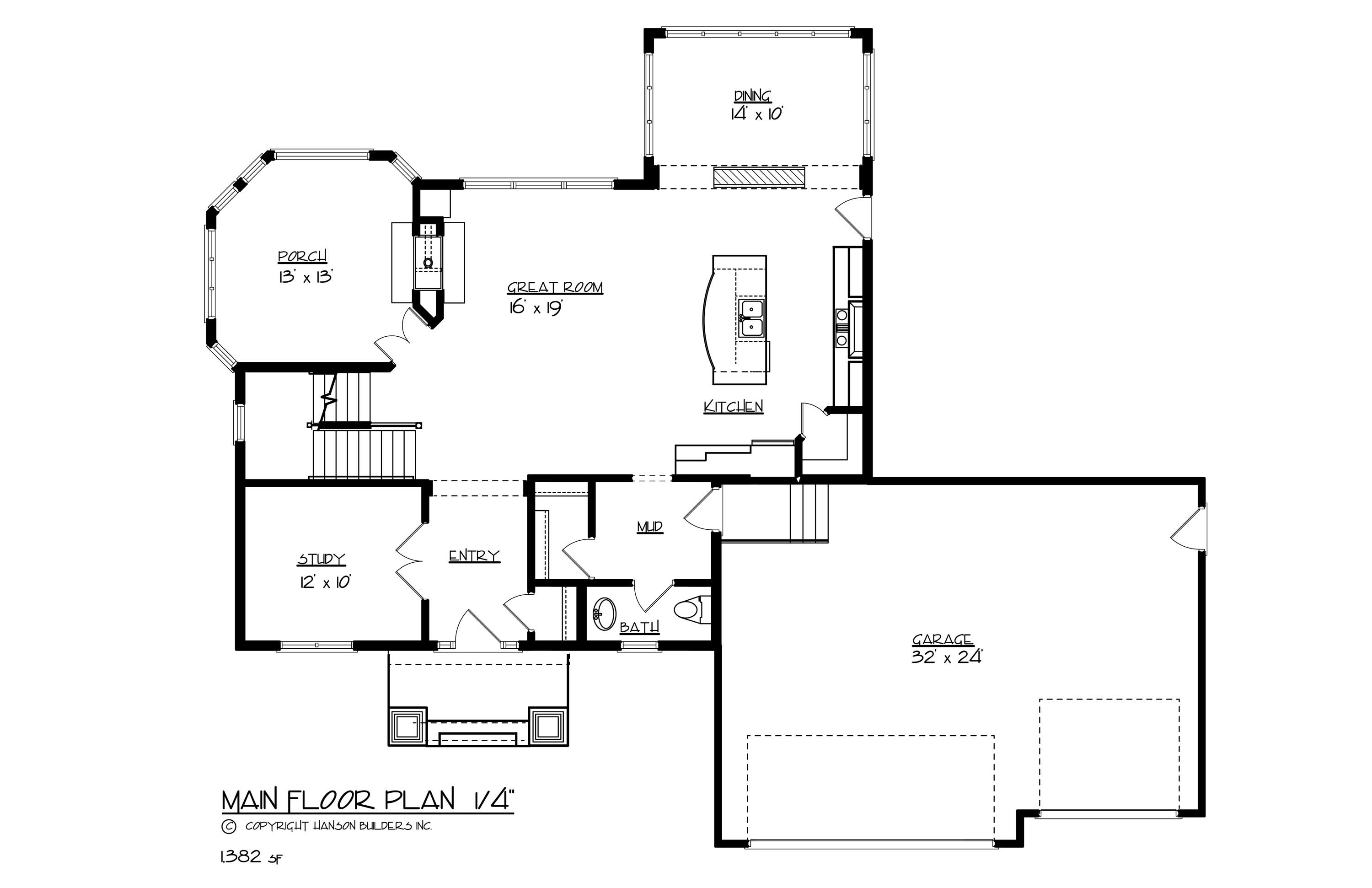 Floor Plan First Story of Craftsman Plan #146-1142