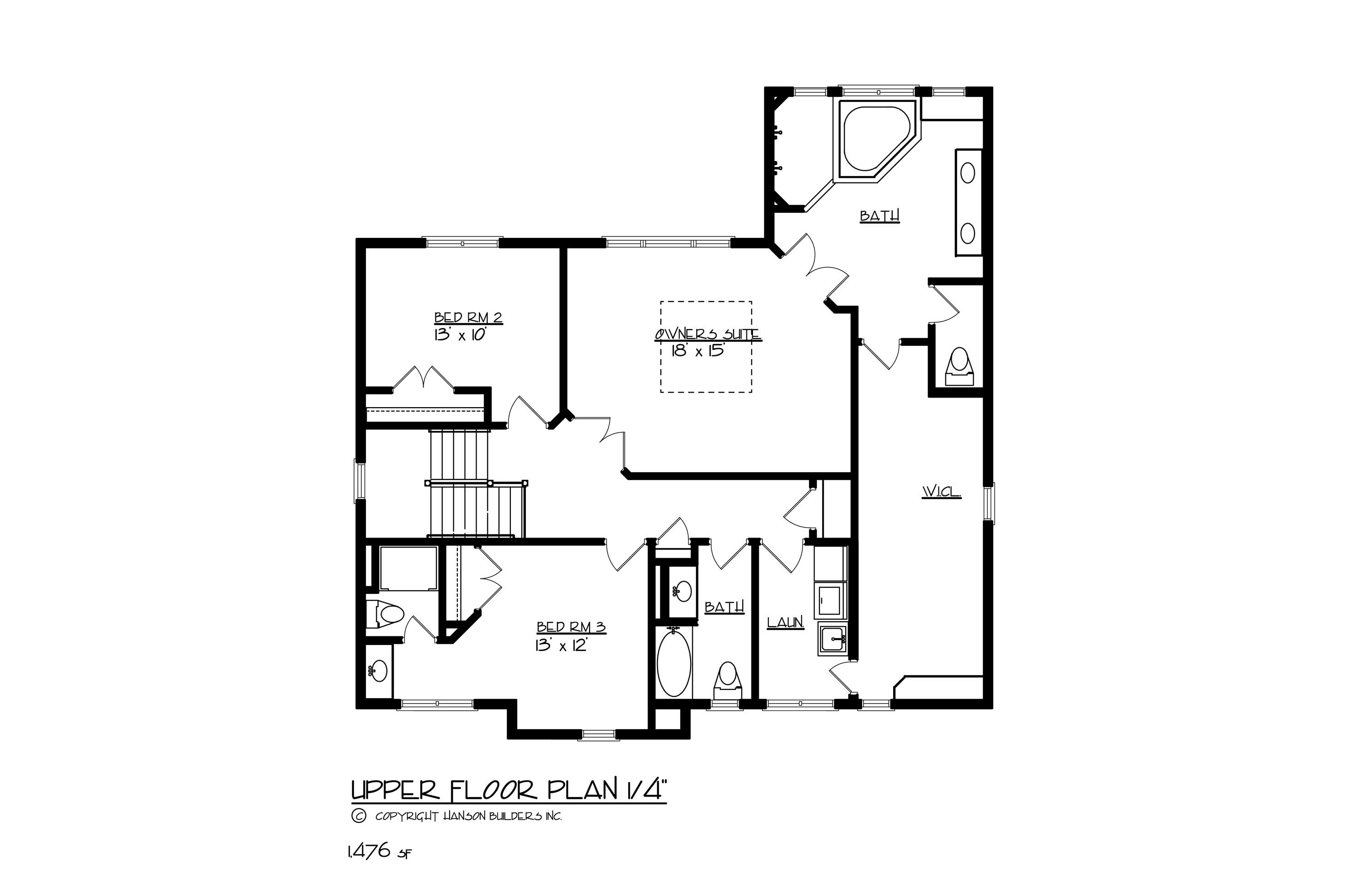 Floor Plan Second Story of Craftsman Plan #146-1142