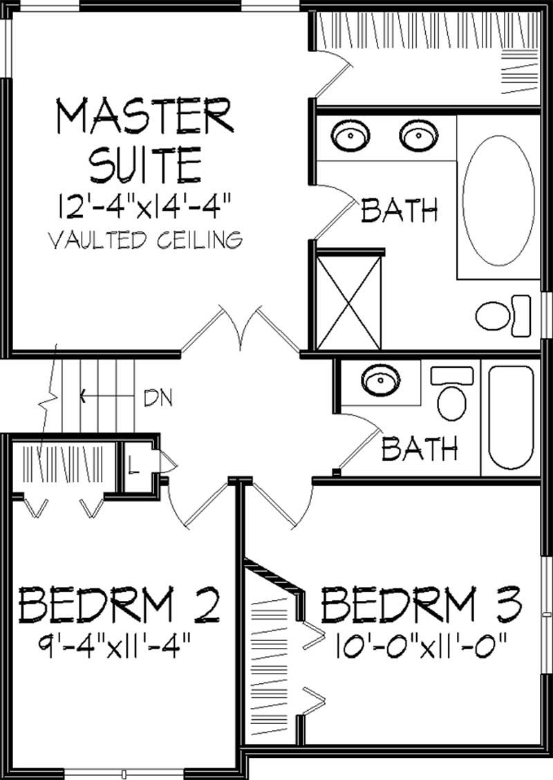 Floor Plan Second Story of Tudor Plan #146-1167