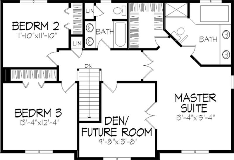 Floor Plan Second Story of Colonial Plan #146-1168