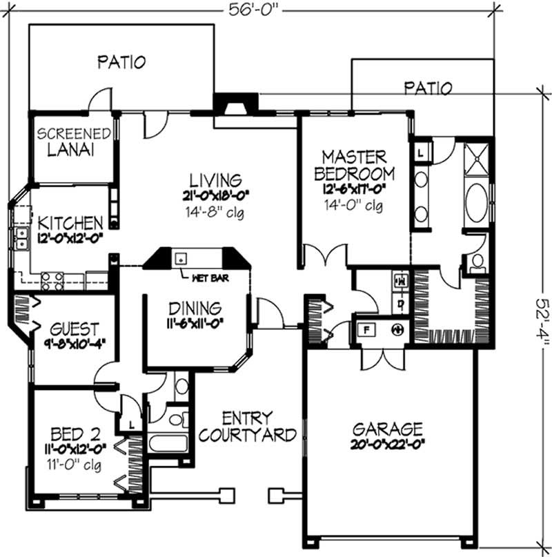 Floor Plan First Story of Florida Style Plan #146-1197