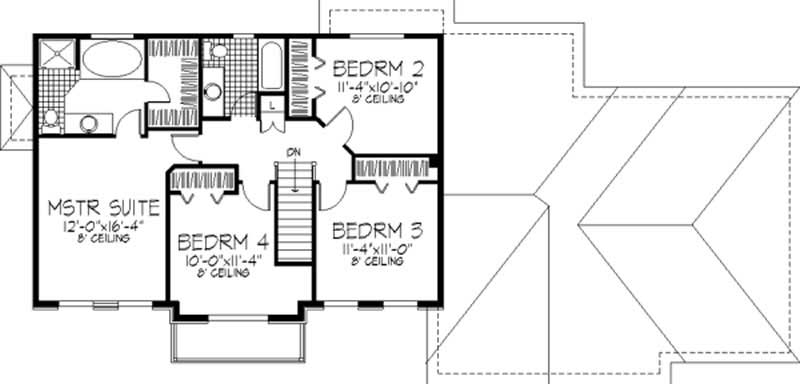 Floor Plan Second Story of Colonial Plan #146-1268