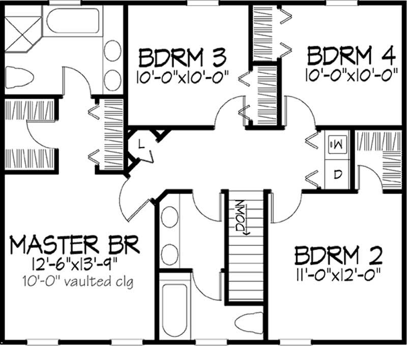 Floor Plan Second Story of Country Plan #146-1292