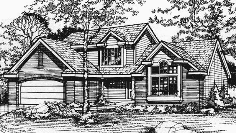 Front view of 1 1/2 Story home (ThePlanCollection: House Plan #146-1320)