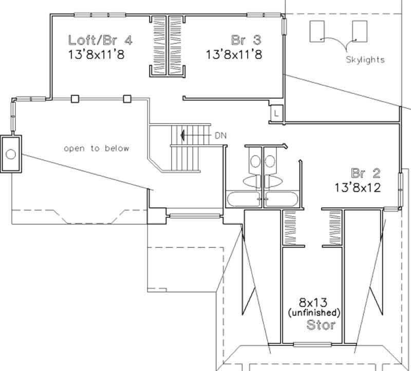 Floor Plan Second Story of Cape Cod Plan #146-1341
