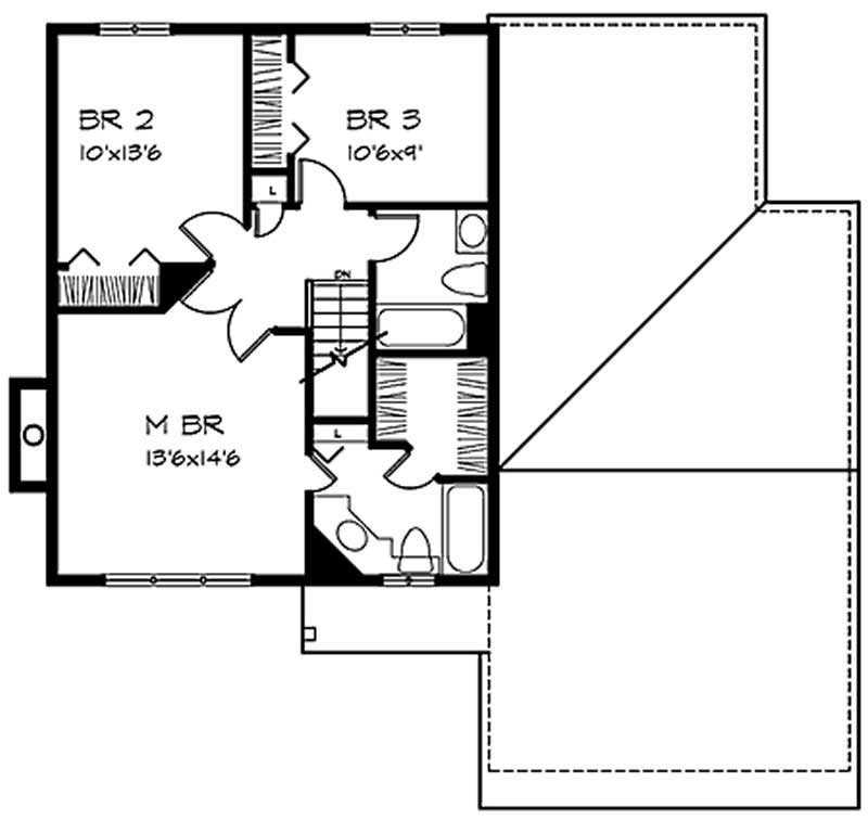 Floor Plan Second Story of Country Plan #146-1364