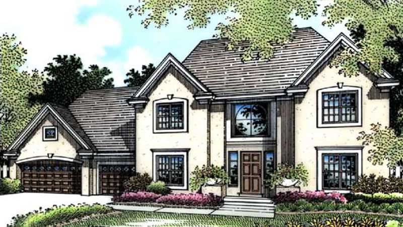 Front view of European home (ThePlanCollection: House Plan #146-1371)